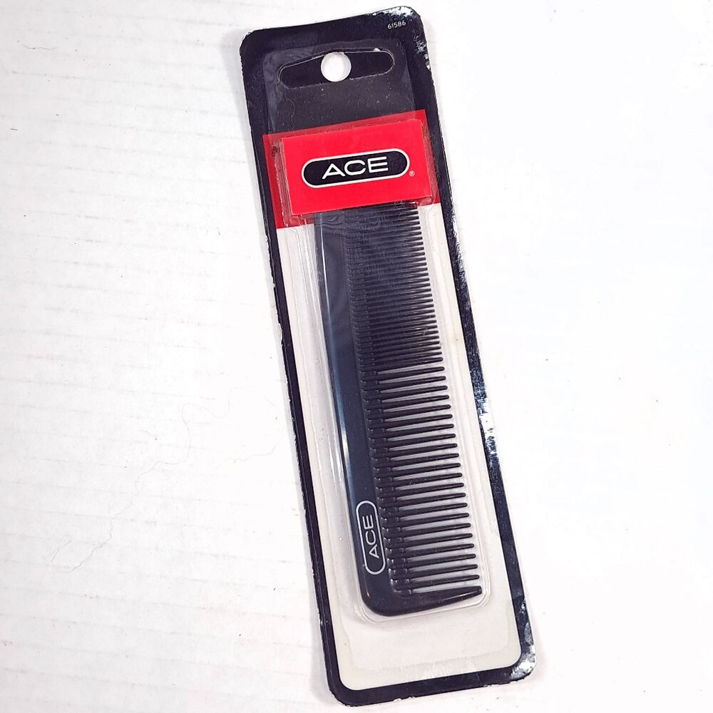 Vintage ACE Hard Rubber Pocket Comb 5" Black USA 61586 men's Newell Rubbermaid